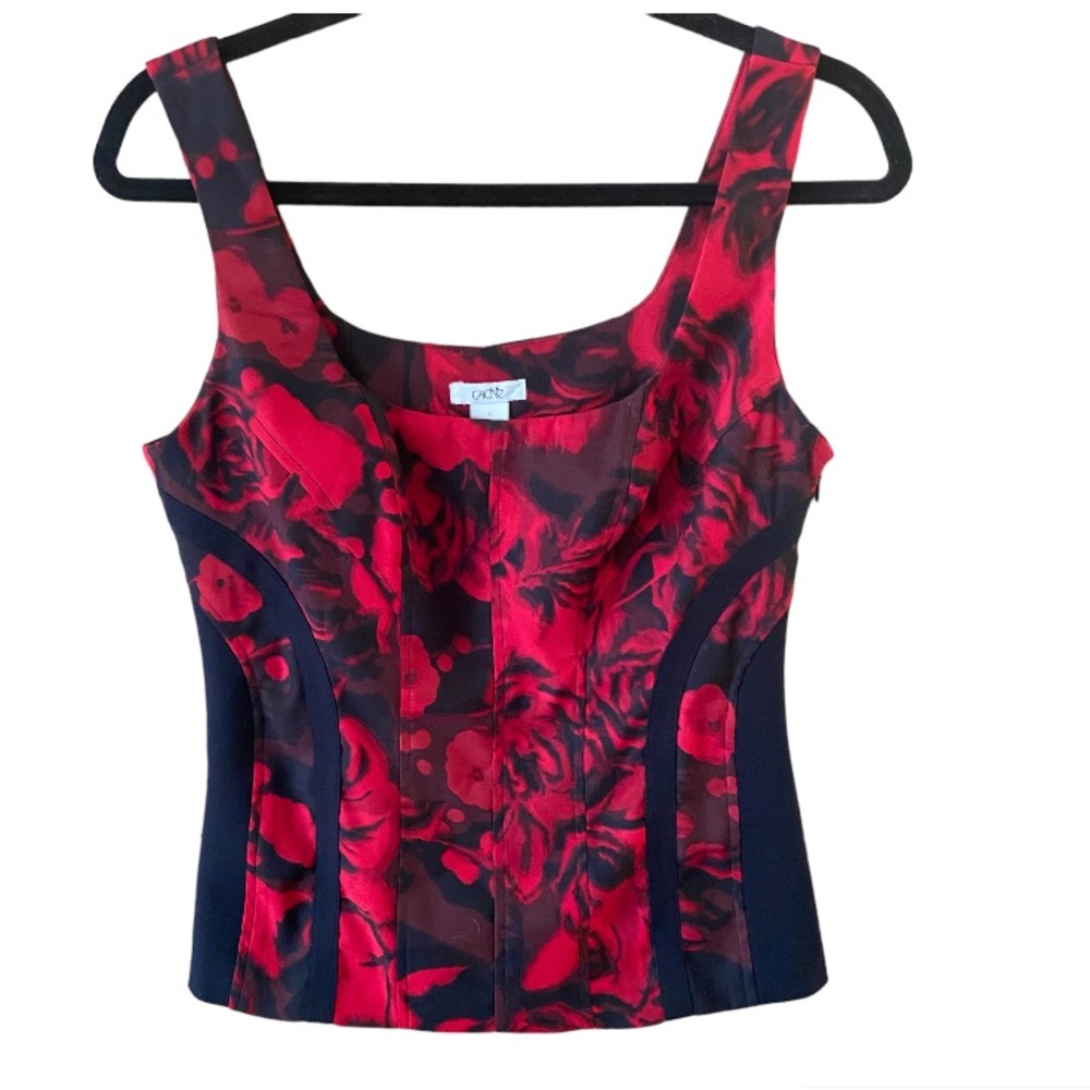 Vintage 90s grunge Y2k red and black floral corset tank top